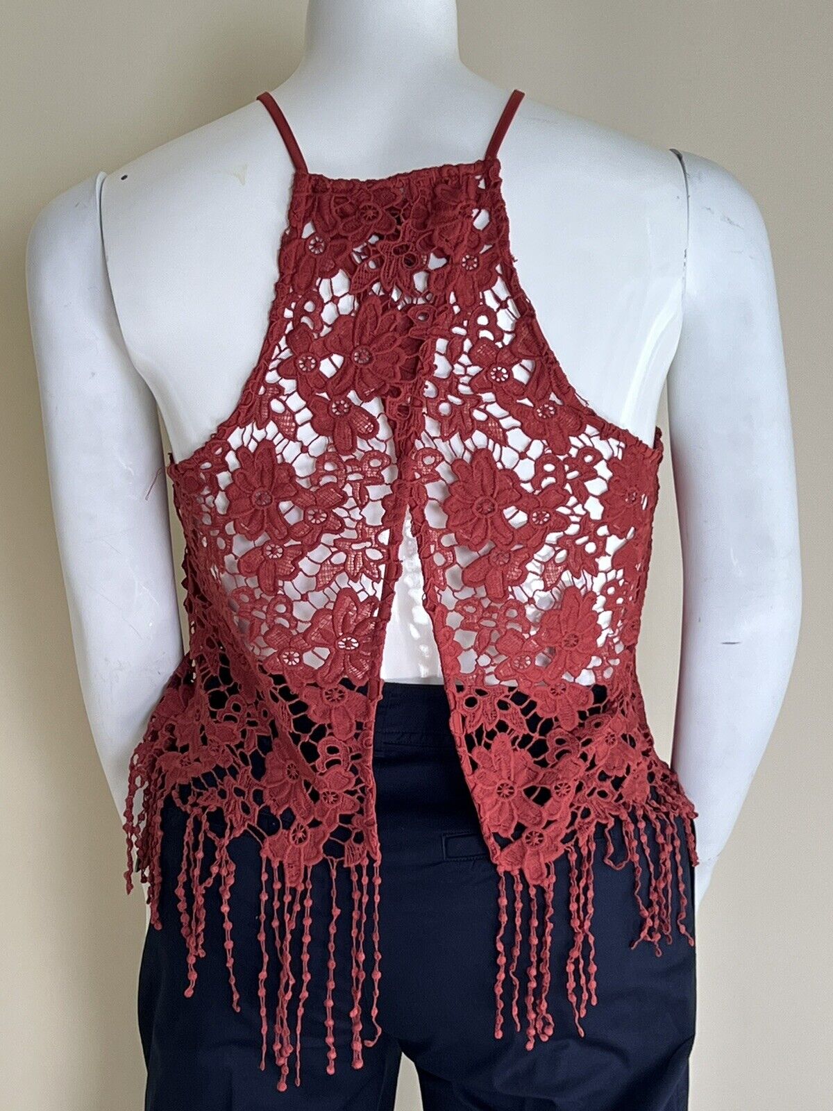 IT'S PINK CROCHET Open TANK TOP Sz XL Blouse Maroon (#1)