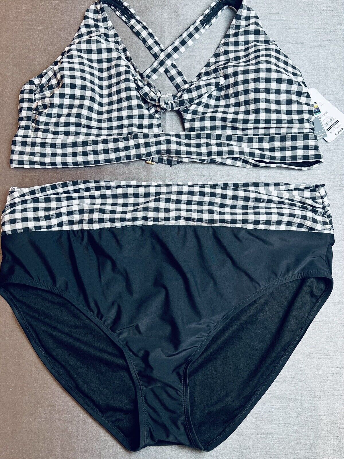 TERRA & SKY 2PC Swimsuit Plus SZ 3X Bikini Plaid Black white