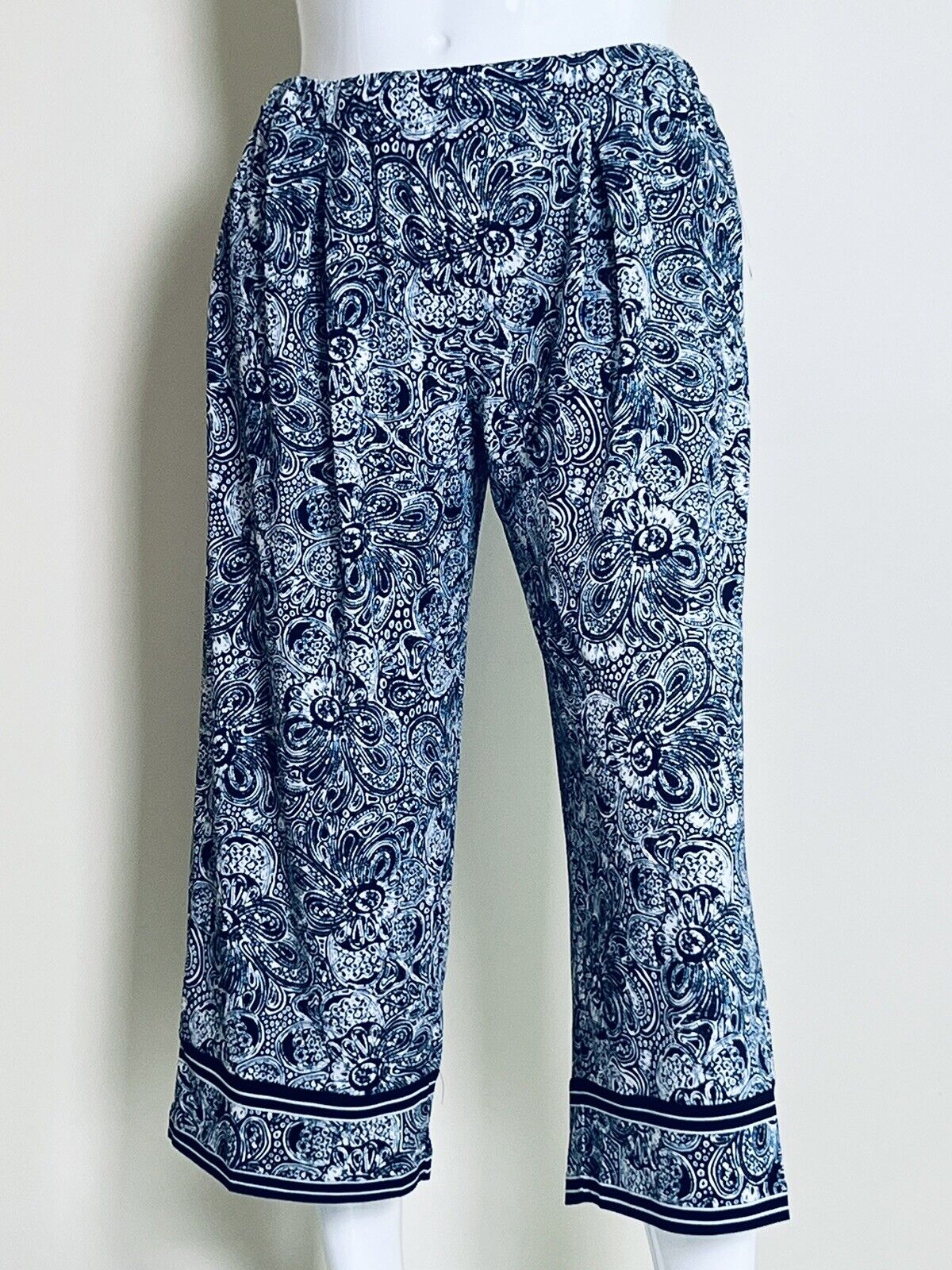 Michael Kors Womens Paisley Casual Wide Leg Pants Navy Blue,White Sz L (#1)