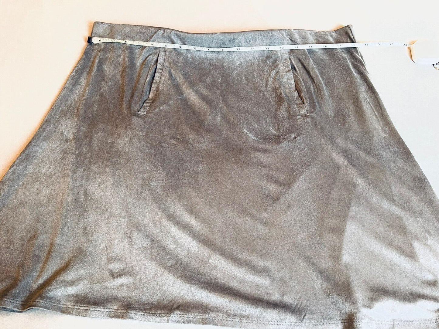 SERRA Women's Gray Microfiber-Suede Skater Mini Skirt Pockets Sz XL