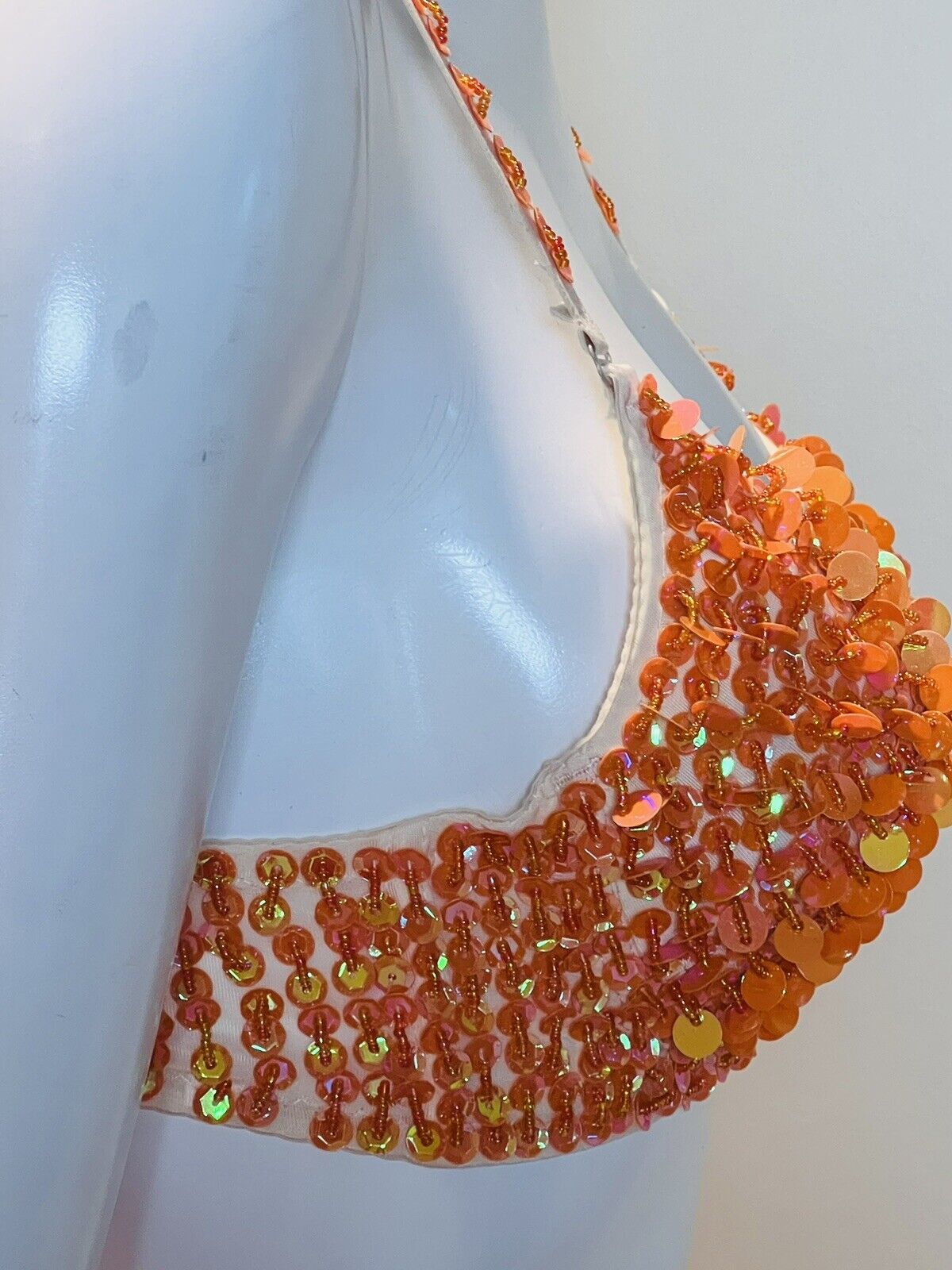 Women's Sequin Bra Sparkle Shiny Glitter Bralet Bra Top Sz 34B Orange (6)