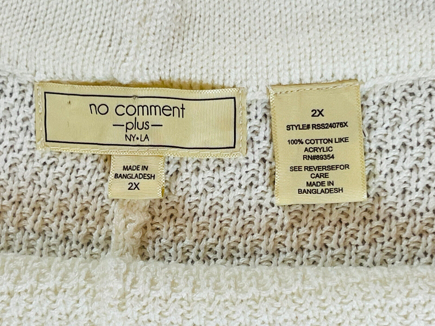 NO COMMENT WOMEN’S PLUS Sz 2X Knit Sweater Shorts Ivory