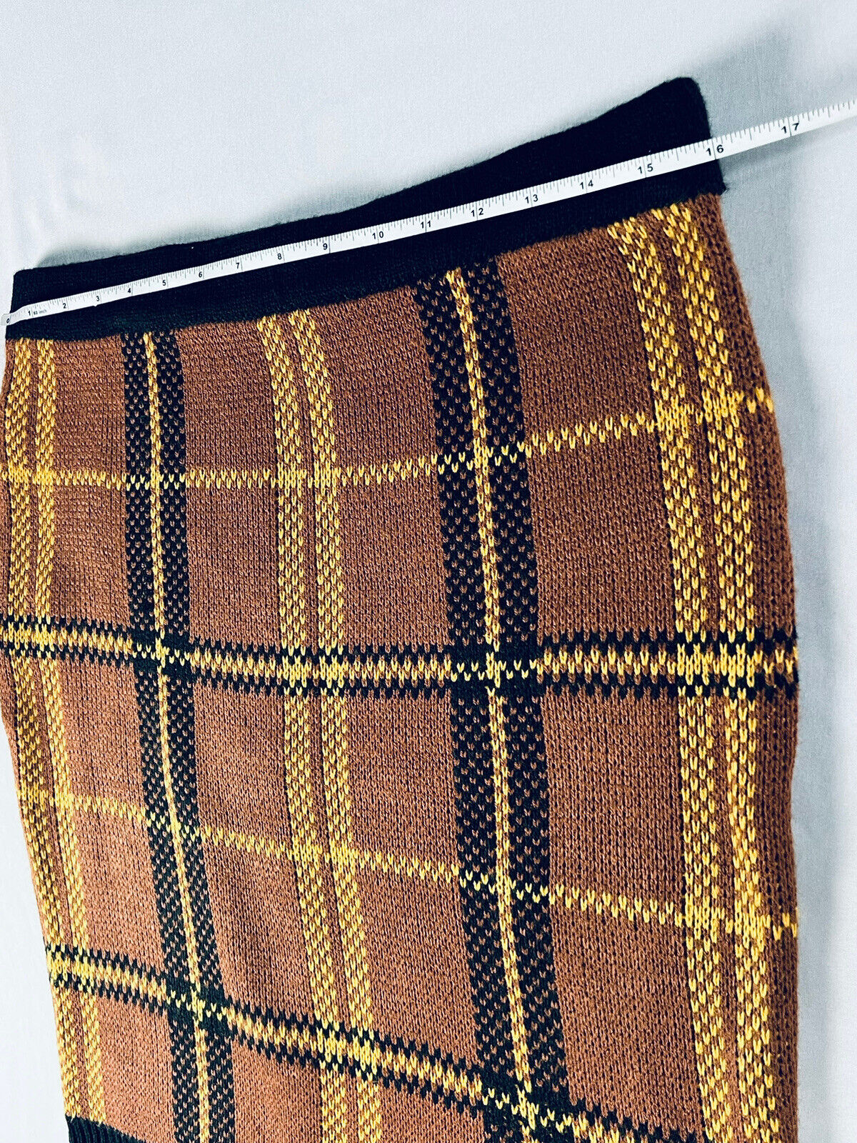 Almost Famous Women‘s Brown Stretch Plaid Skirt Sz XL