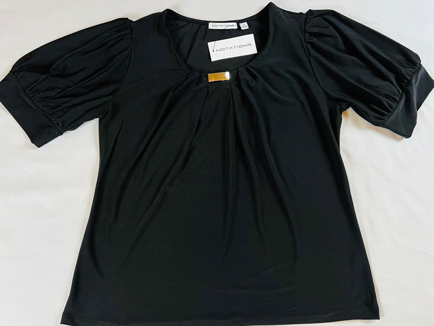 Notations Women's short sleeve top Blouse Shirt Sz S Black