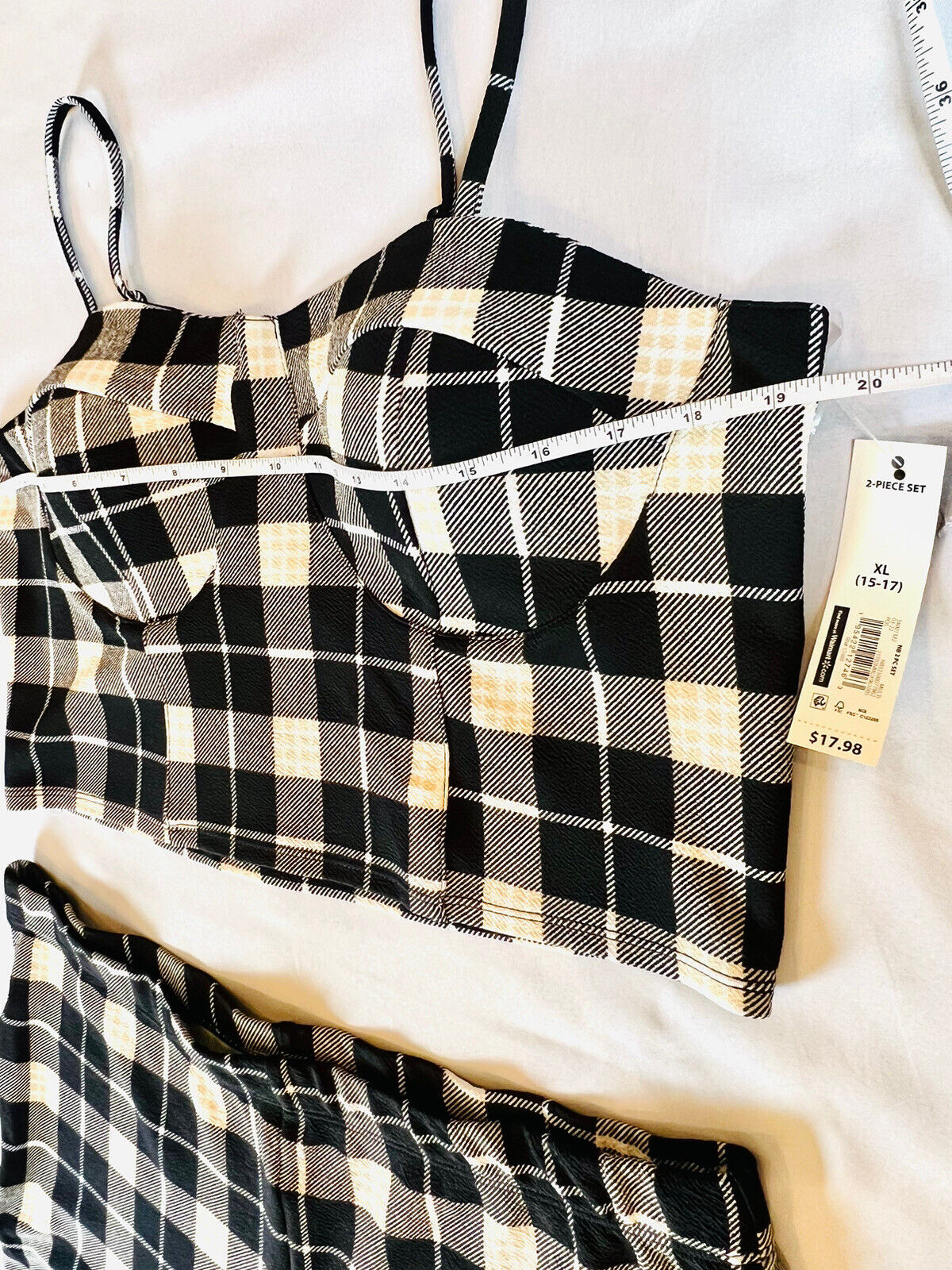 No Comment Women’s 2 Pc Plaid Top Pants Black Set Sz XL