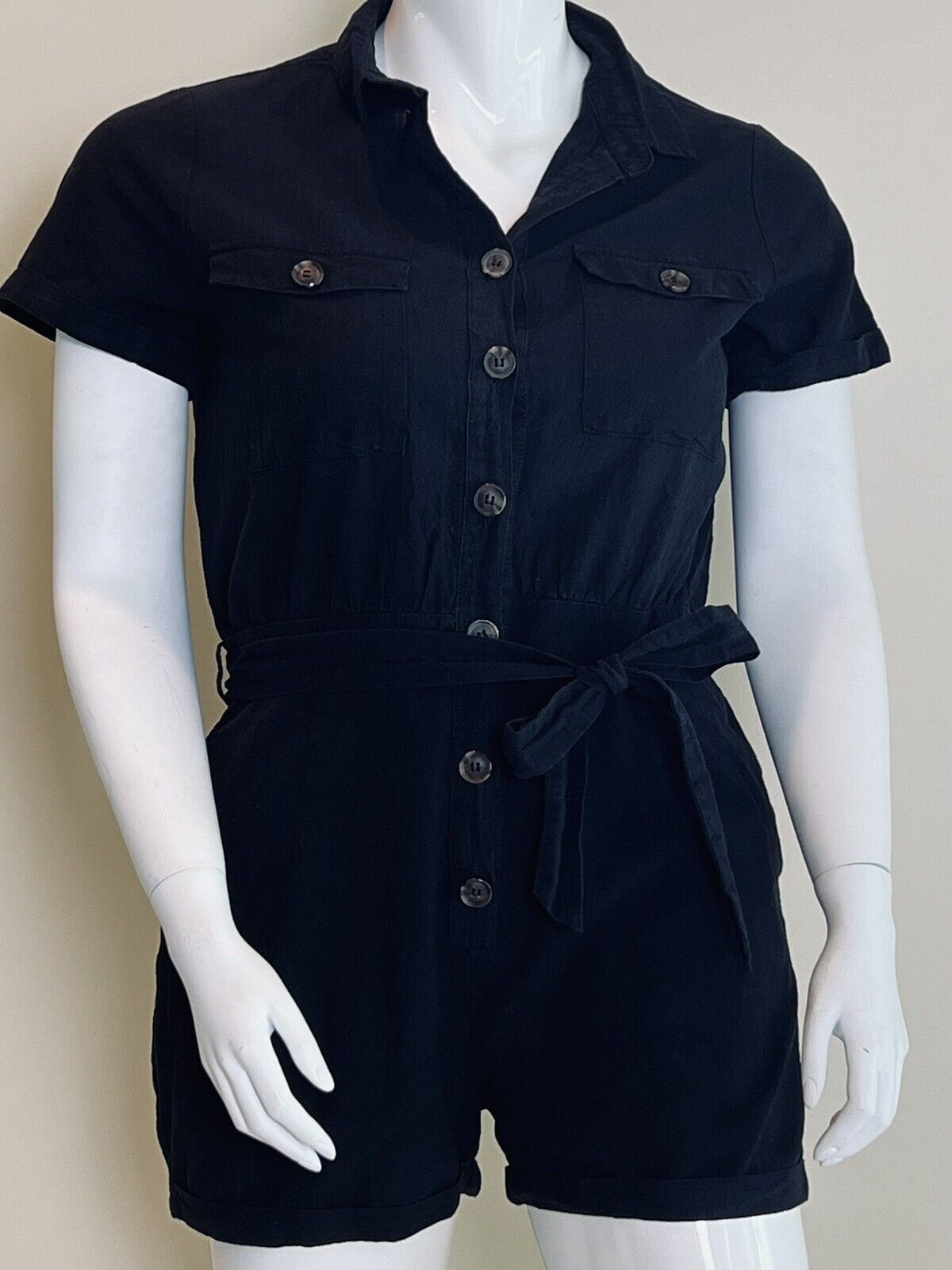 Women's Short Sleeve Romper Black Sz L