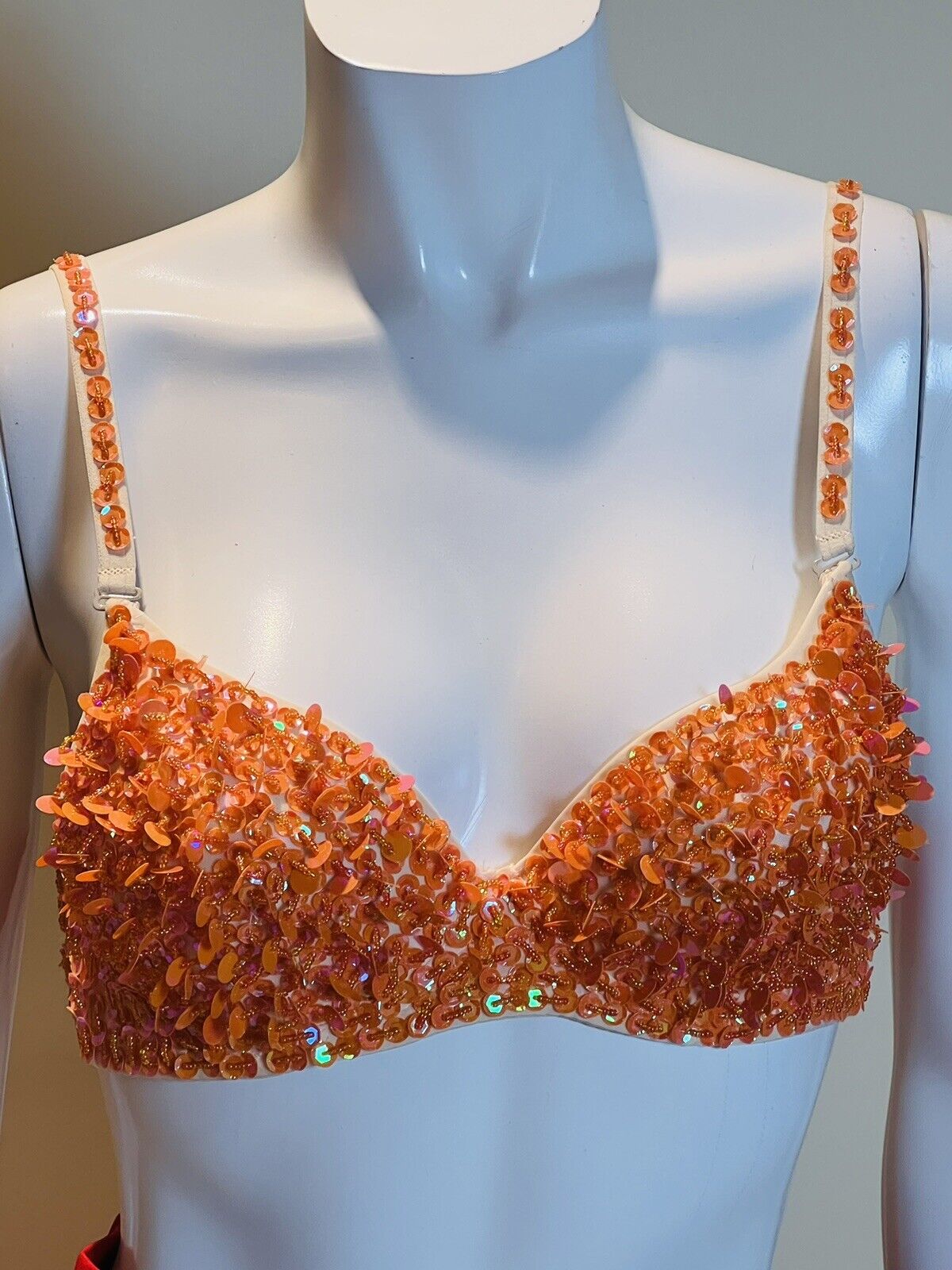 Women's Sequin Bra Sparkle Shiny Glitter Bralet Bra Top Sz 34B Orange (6)