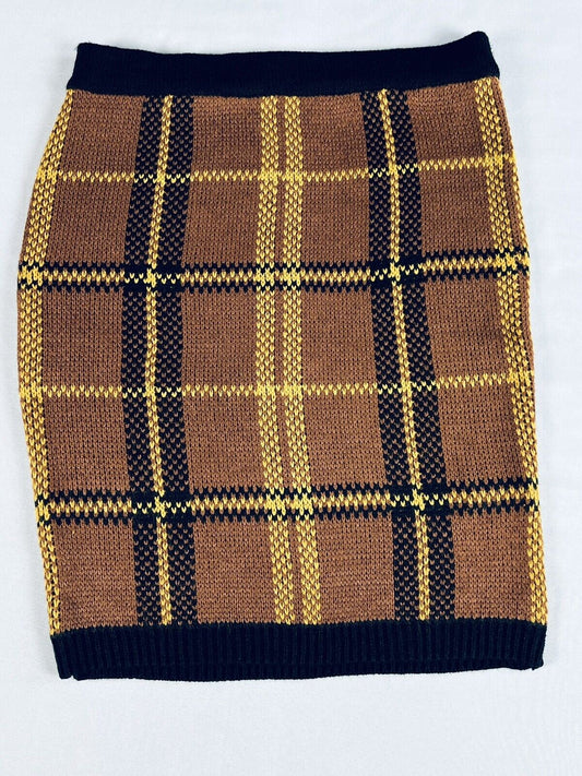 Almost Famous Women‘s Brown Stretch Plaid Skirt Sz S