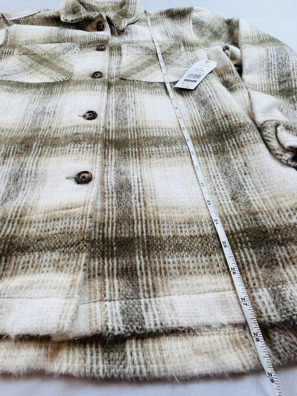 Time & Tru Women's Soft Fleece Shirt Jacket Size L Plaid Beige