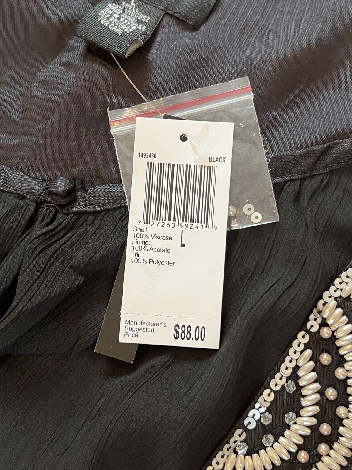 Olivia & Grace blouse with attached beaded satin vest Black Sz L