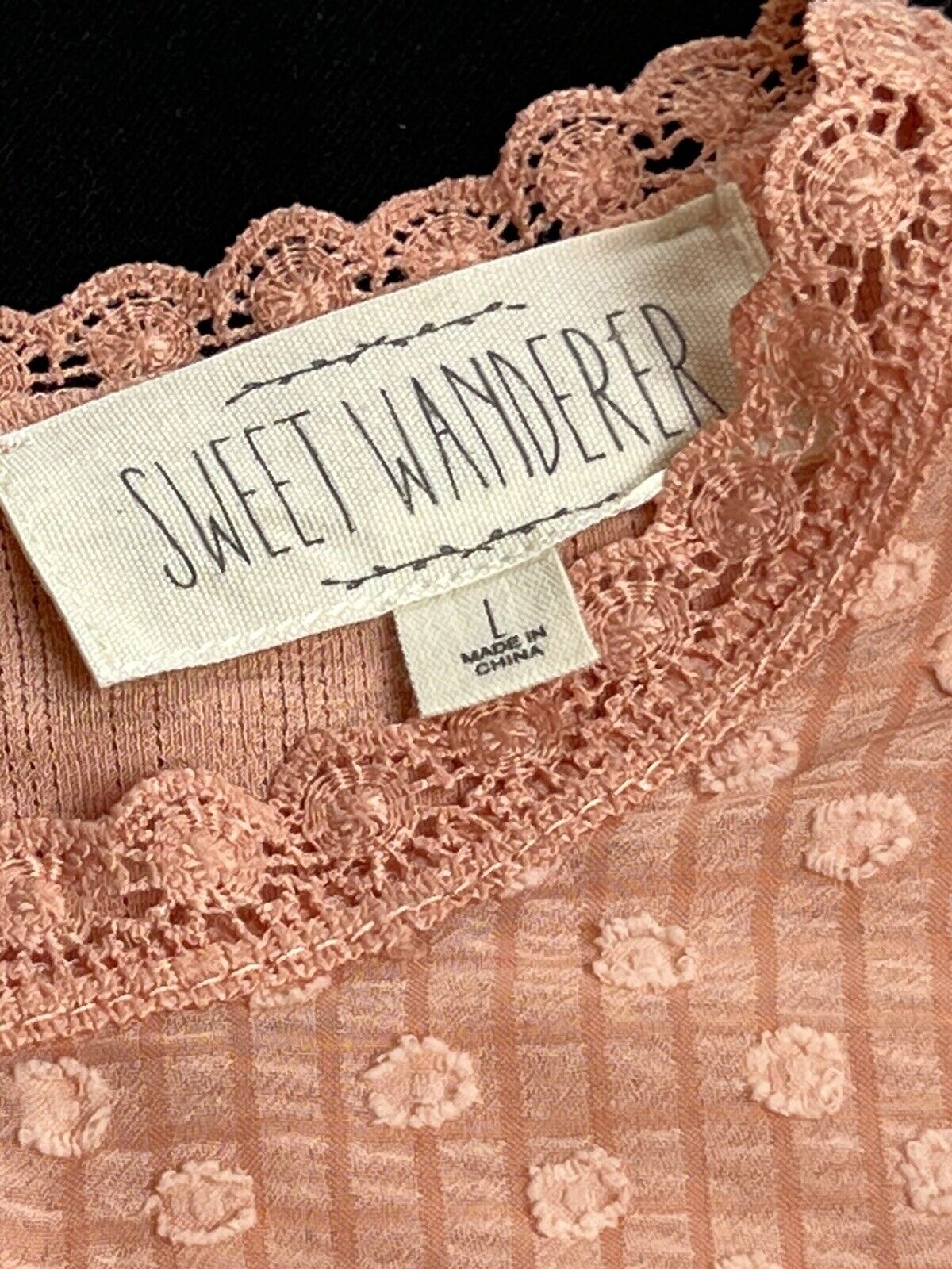 Sweet Wanderer Women's Sz L Short Sleeve Peach Blouse Orange Top