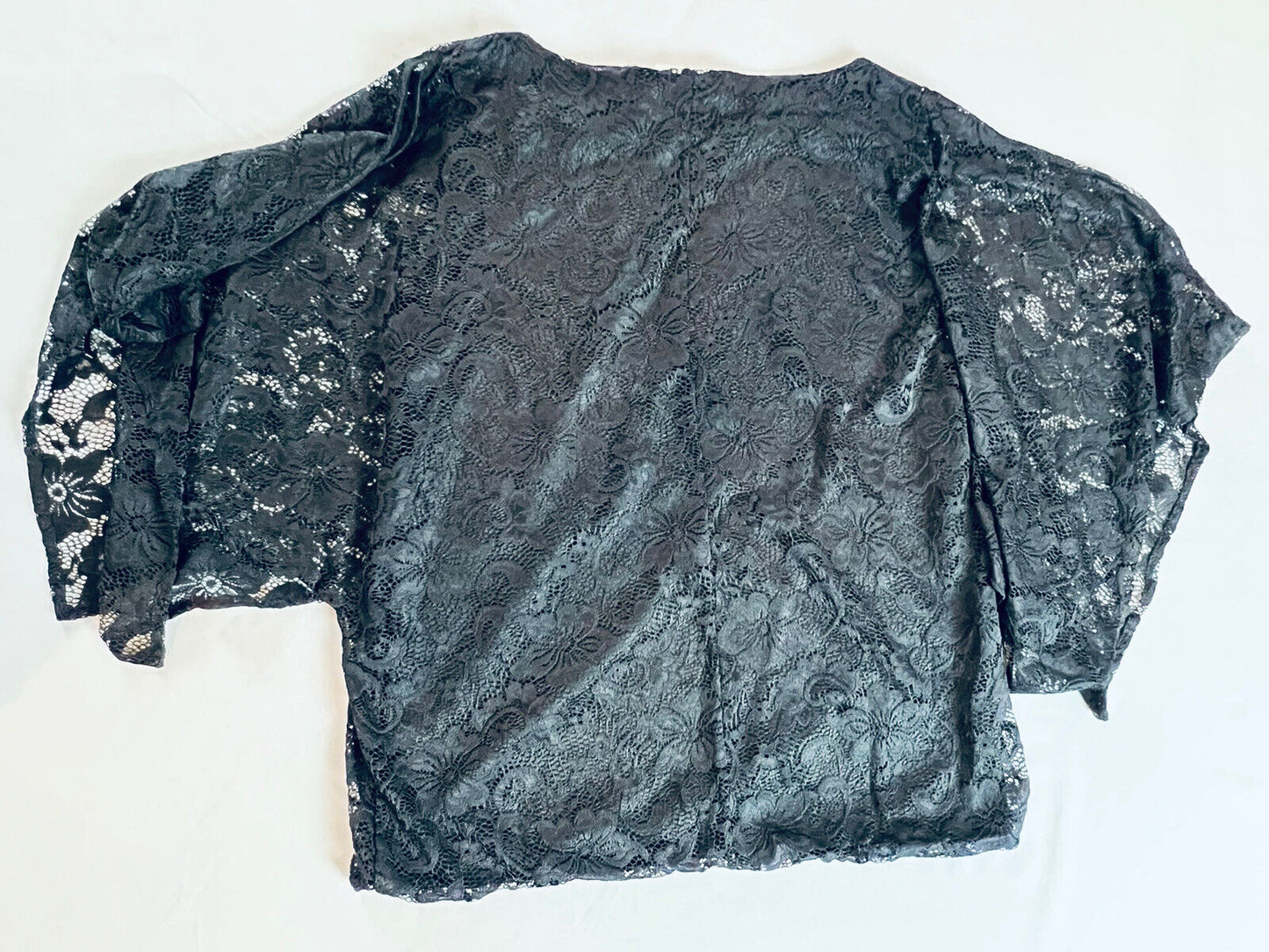 B My Story Women’s Blouse Black Crocheted Lace Size L Kimono Sleeve