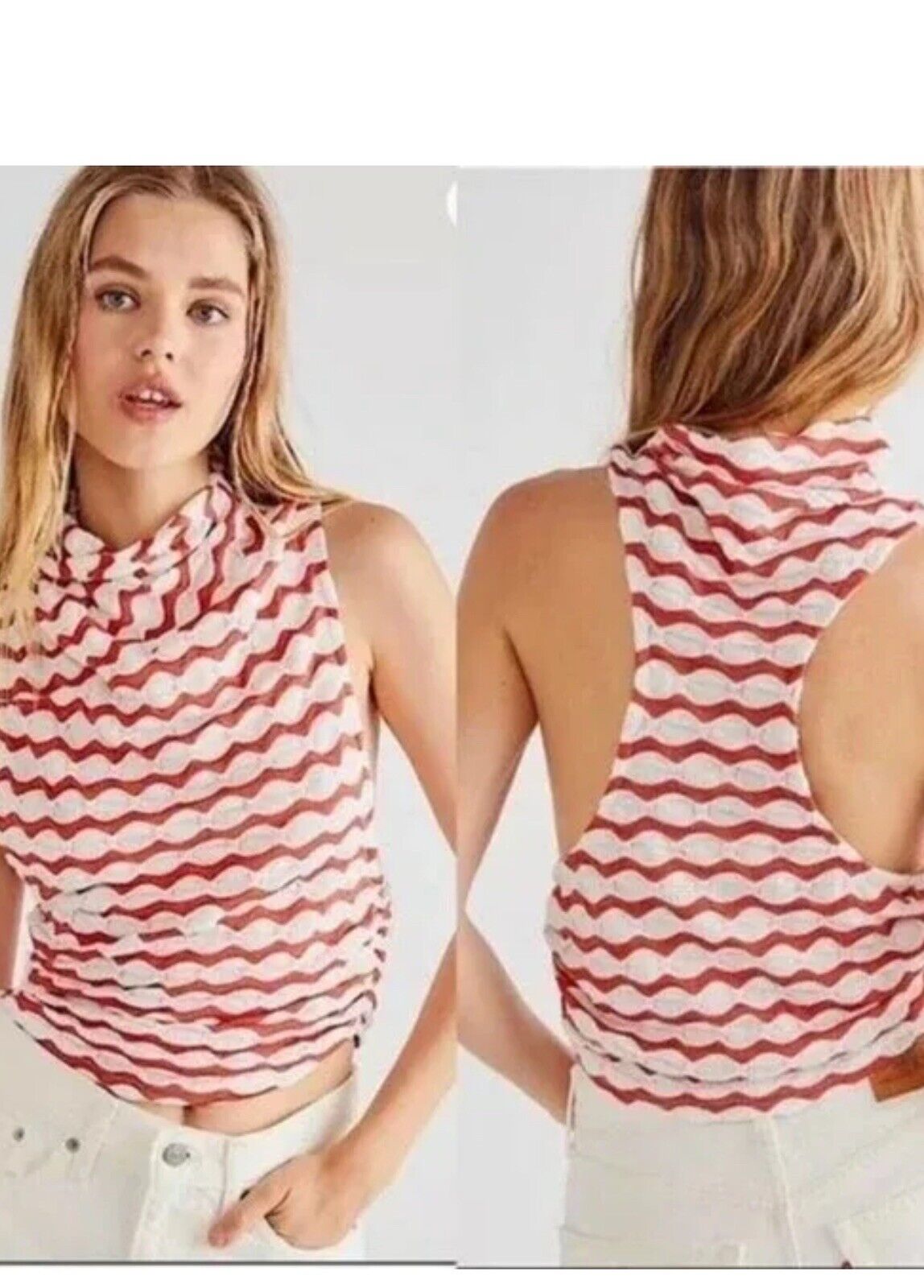 Free People Kaleidoscope Tank Top in Red/White Size S. (55)