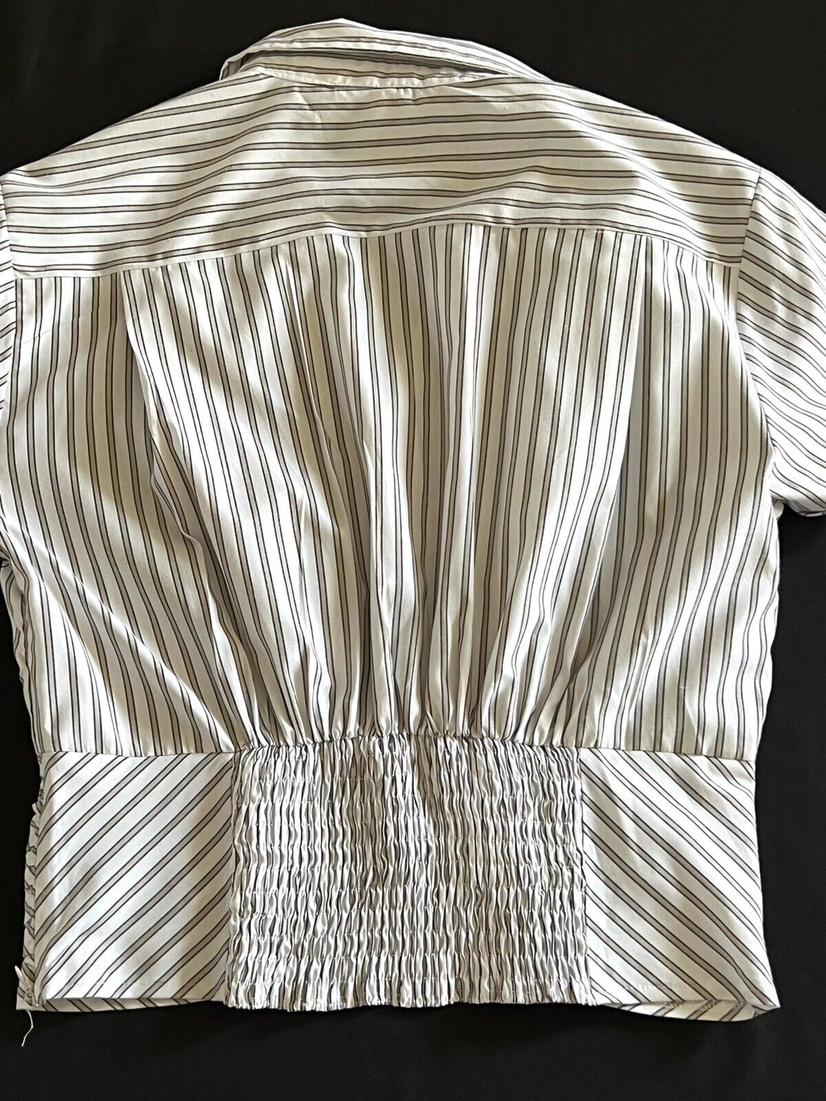 SunShine+SKY  Women's Stripes Blouse Sz L White Beige