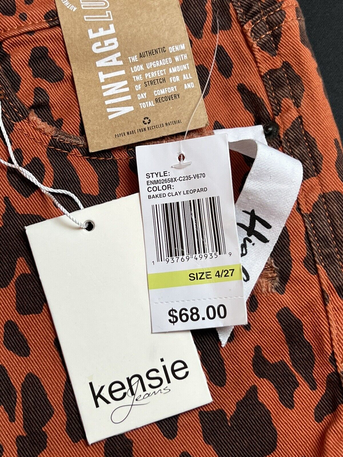 Kensie Vintage Luxe The Ultimate High Rise Skinny Leopard Print Jeans Size 4/27