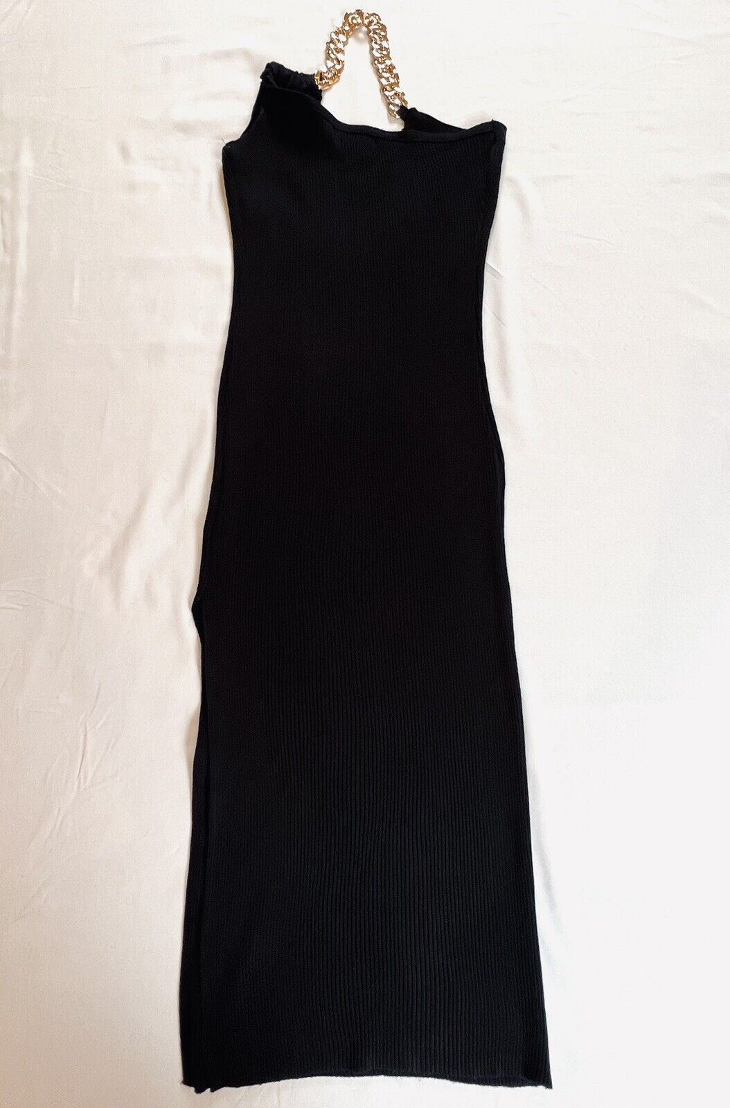 ALMOST FAMOUS Women’s Black Sleeveless Knit Dress w/Gold Chain Sz M