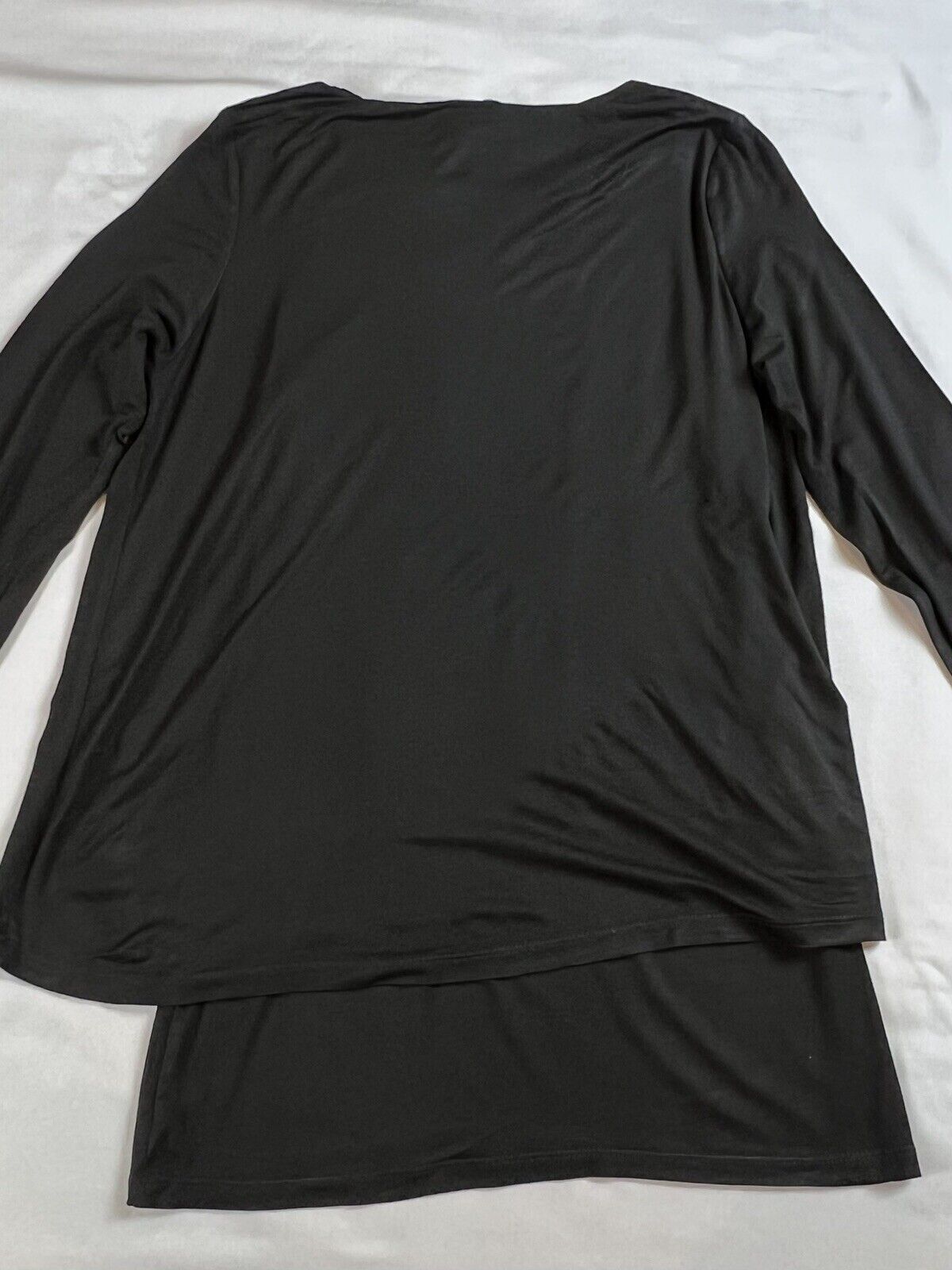 Neesha Womens Double Layered Tunic Top Black Long Sleeve Scoop Stretch Sz S