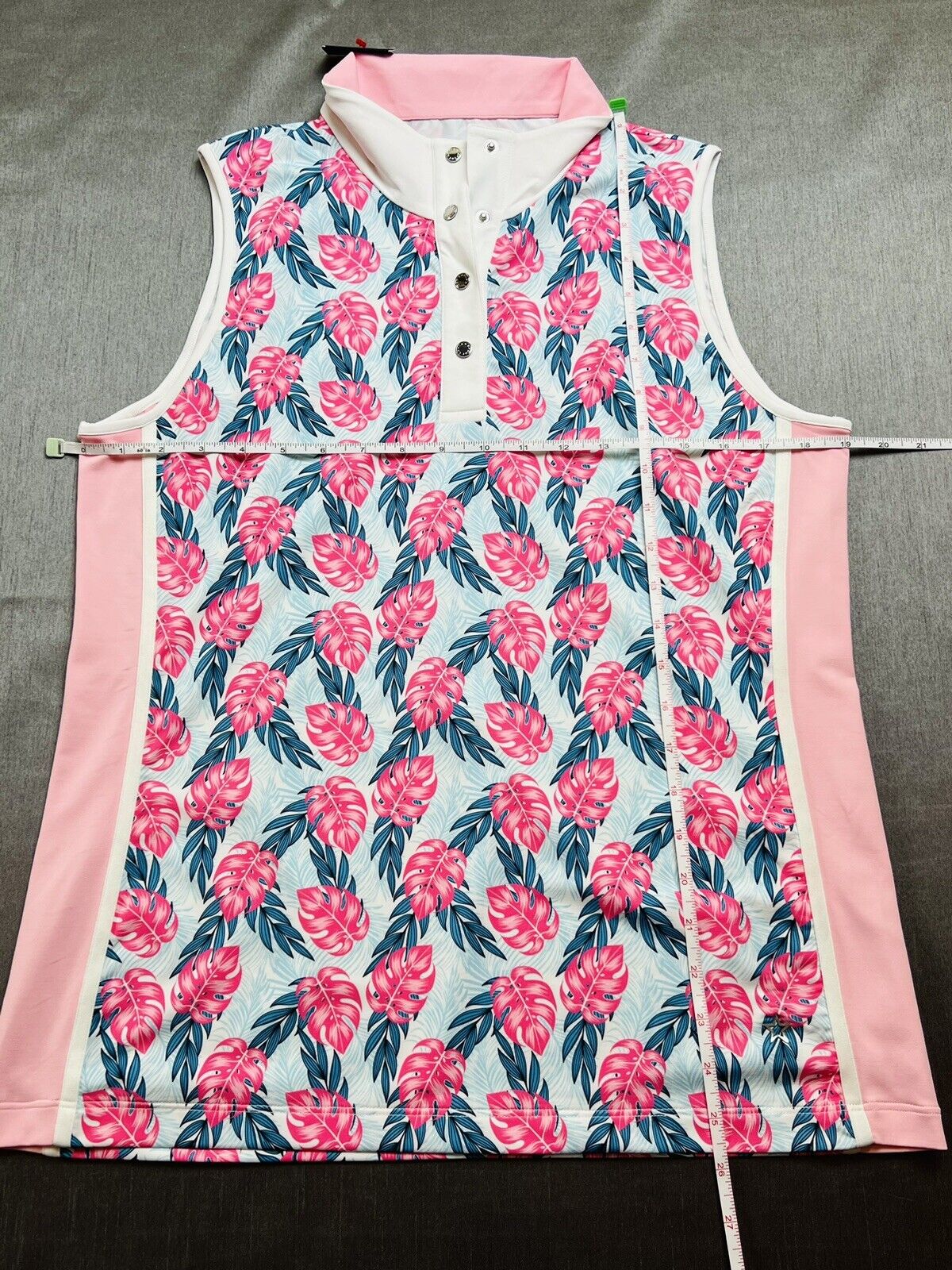 Lohla Woman’s Golf Shirt Sleeveless Multicolor Sz XL Pink Palm Leave Print