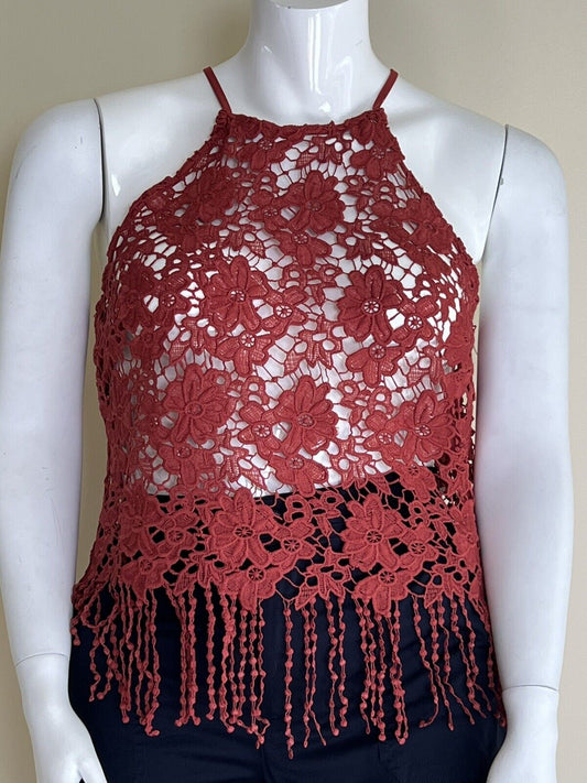 IT'S PINK CROCHET Open TANK TOP Sz XL Blouse Maroon (#1)