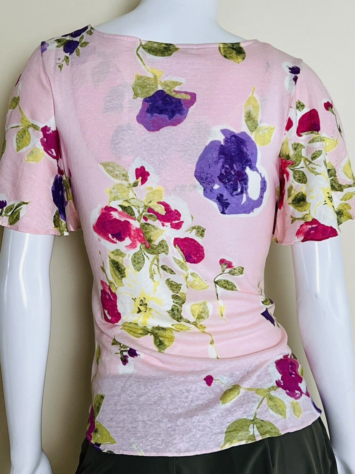 Lauren Ralph Lauren Shirt Women's Sz S Pink Floral Linen Blend Top Blouse (5)