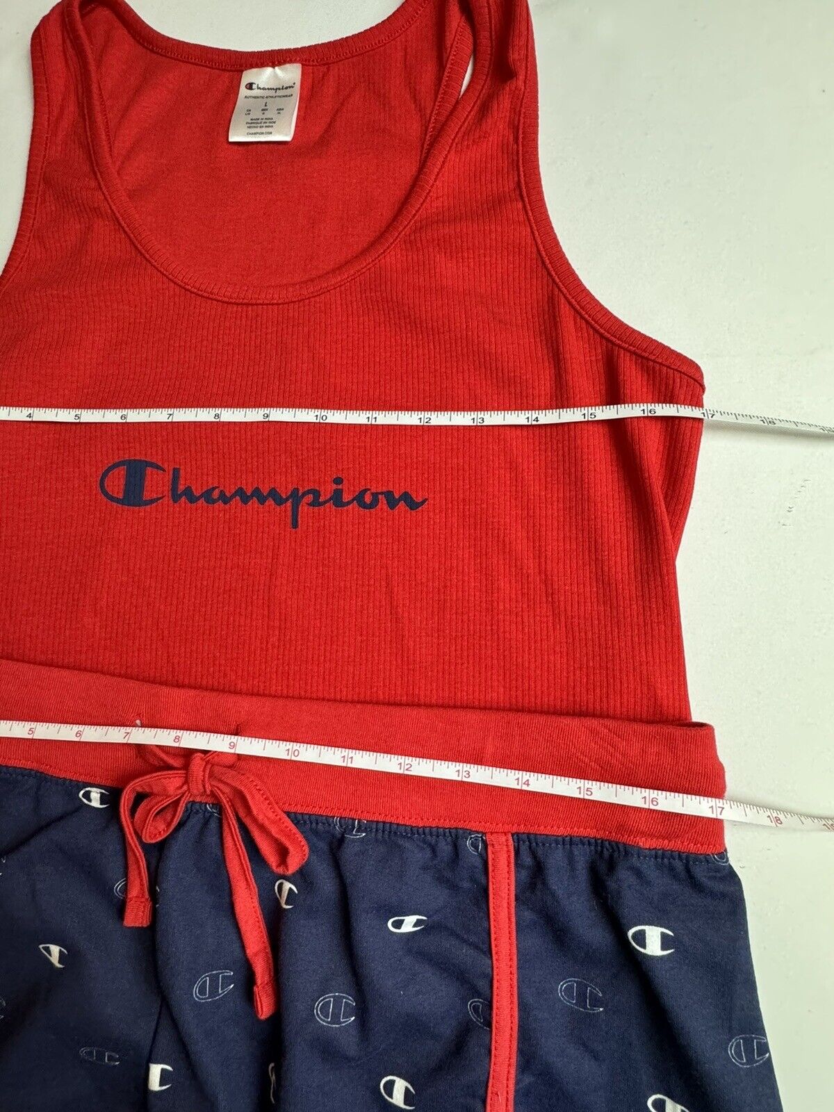 Champion Women’s 2 Piece Pajama Set Tank Top & Shorts Red Blue Sz L.  (74)