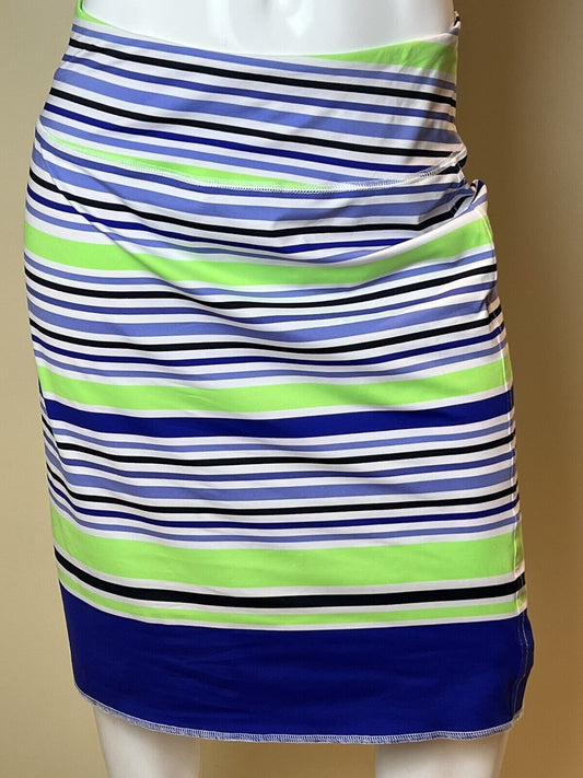 JOFIT NWT Slip On Navy White Green Striped Stretch Pencil Skirt Size S. (50)