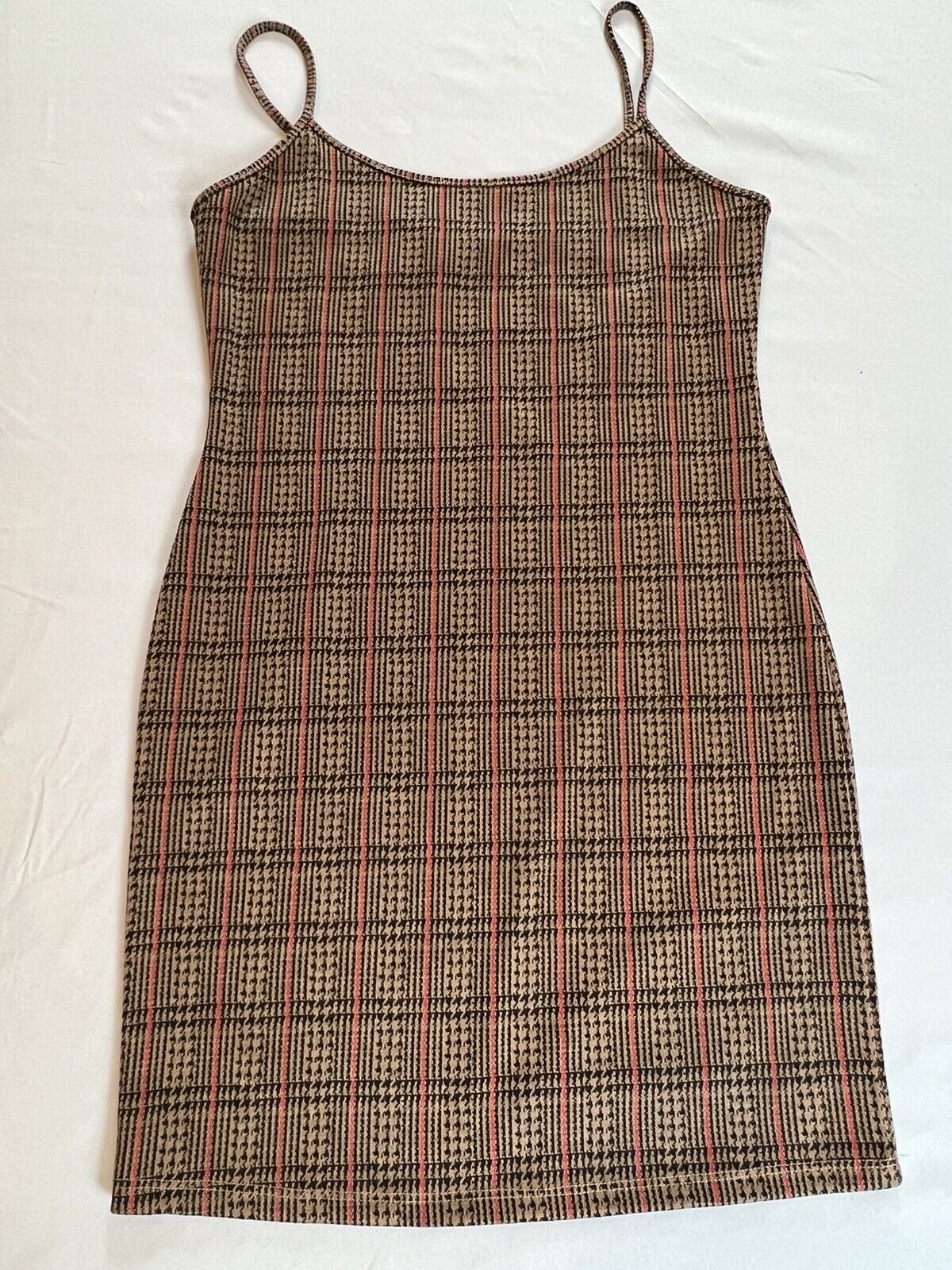 Forever 21 Plaid Tight Mini Dress Sz L Stretch Brown