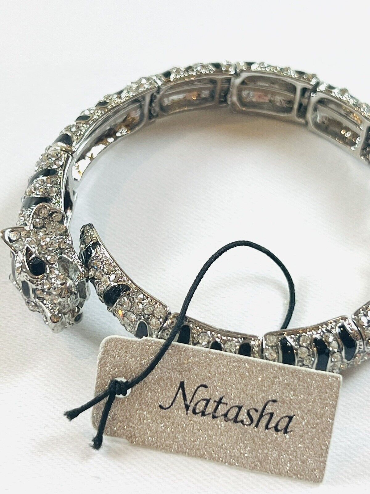 Natasha Snake Rhinestone Cuff Bracelet Silvertone