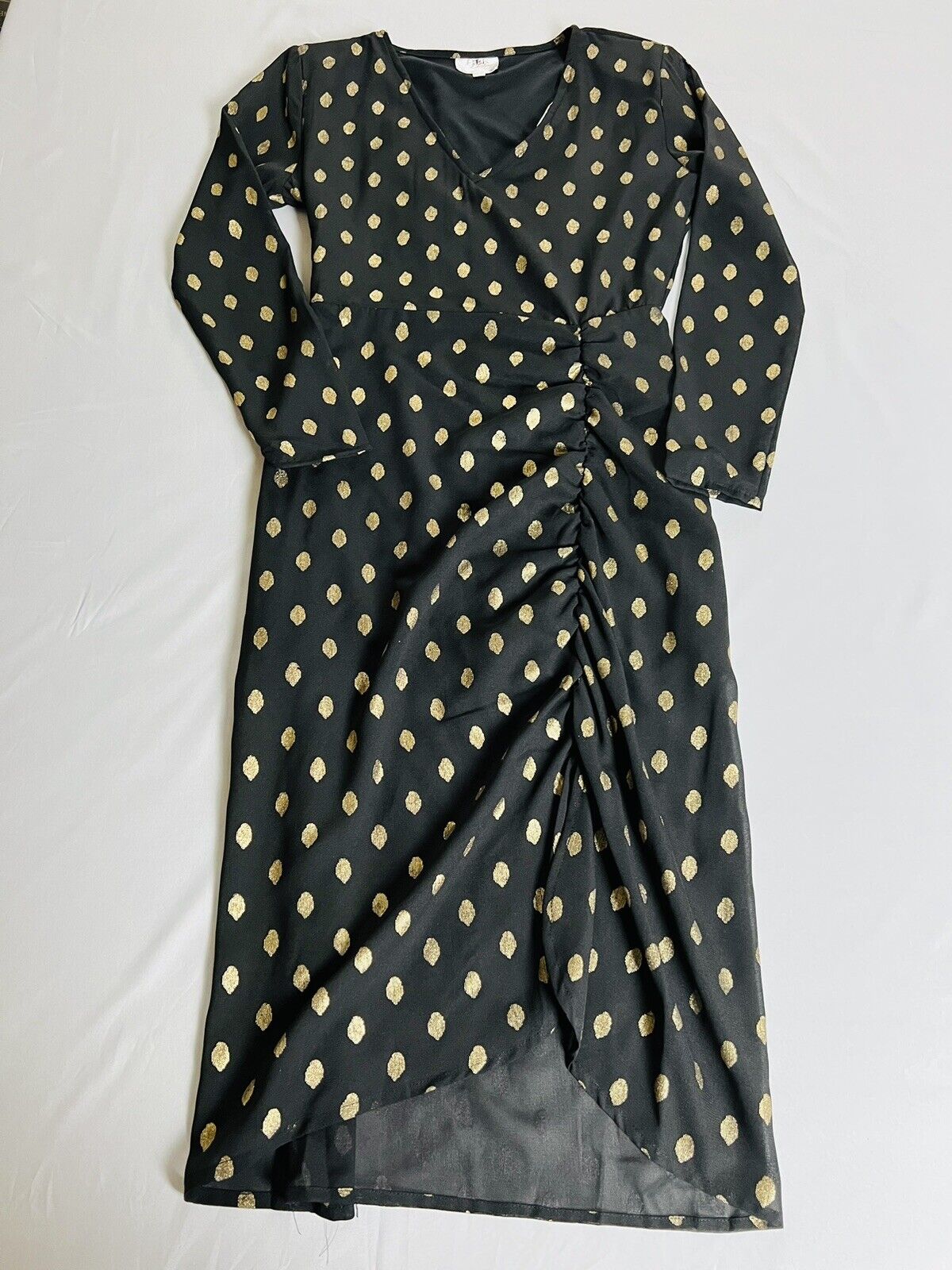 Her Destiny Women’s Dress Black Metallic Gold Dots Dress Sz Small