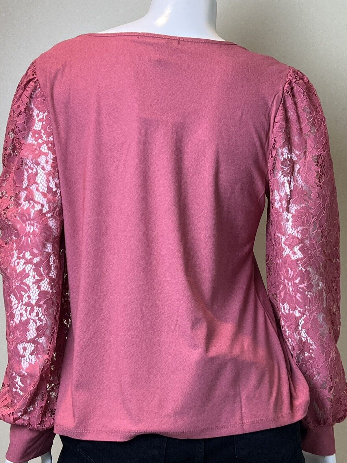 A Love Story Women’s Blouse Sz L Top Pink fuchsia Lace long sleeves