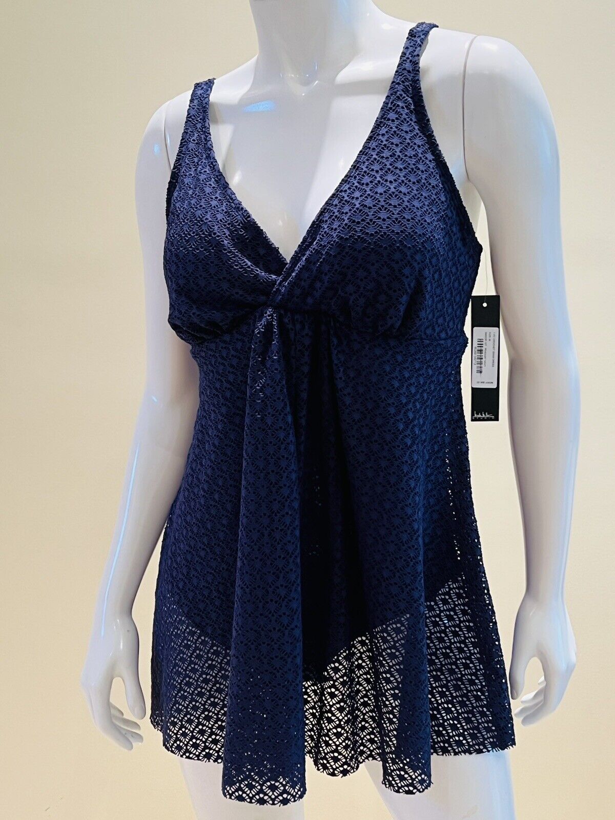 Nicole Miller One Pc Swimsuit Navy Blue net Sz M swim dress Bathing suit