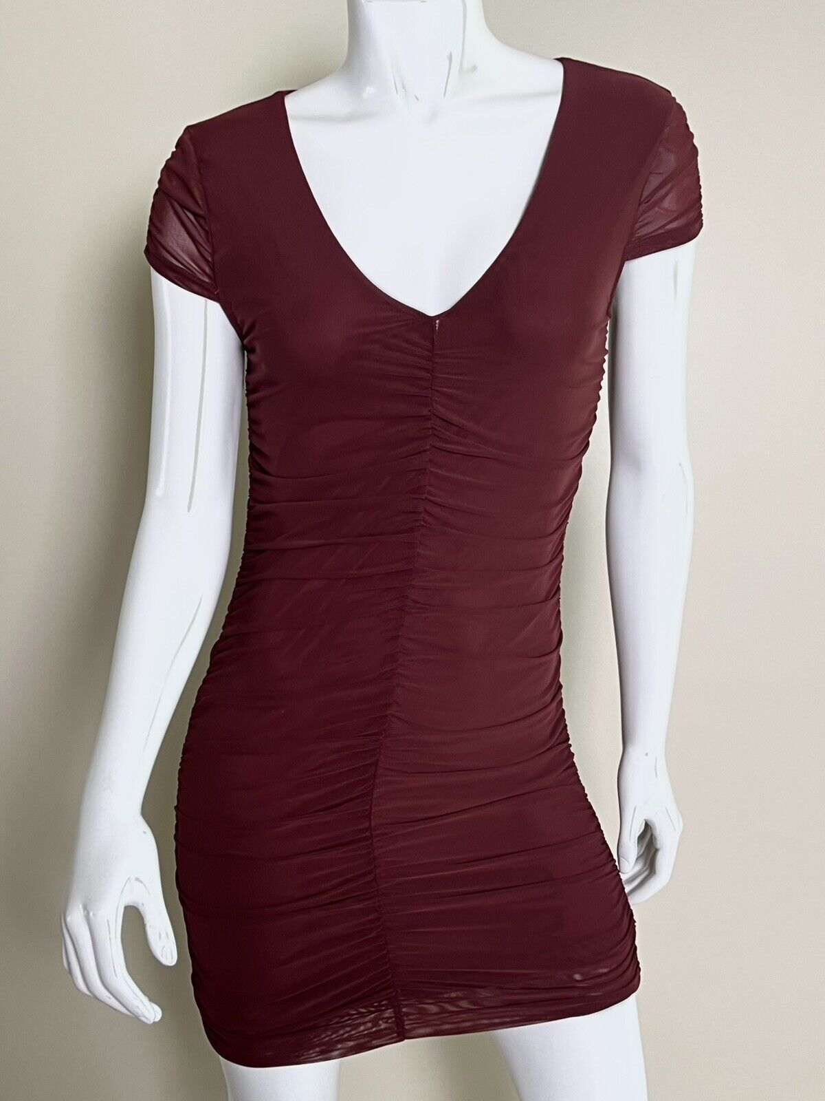 BB Dakota Steve Madden Sz M Dress Womens Ruched Stretch Cap Sleeve Marron Red