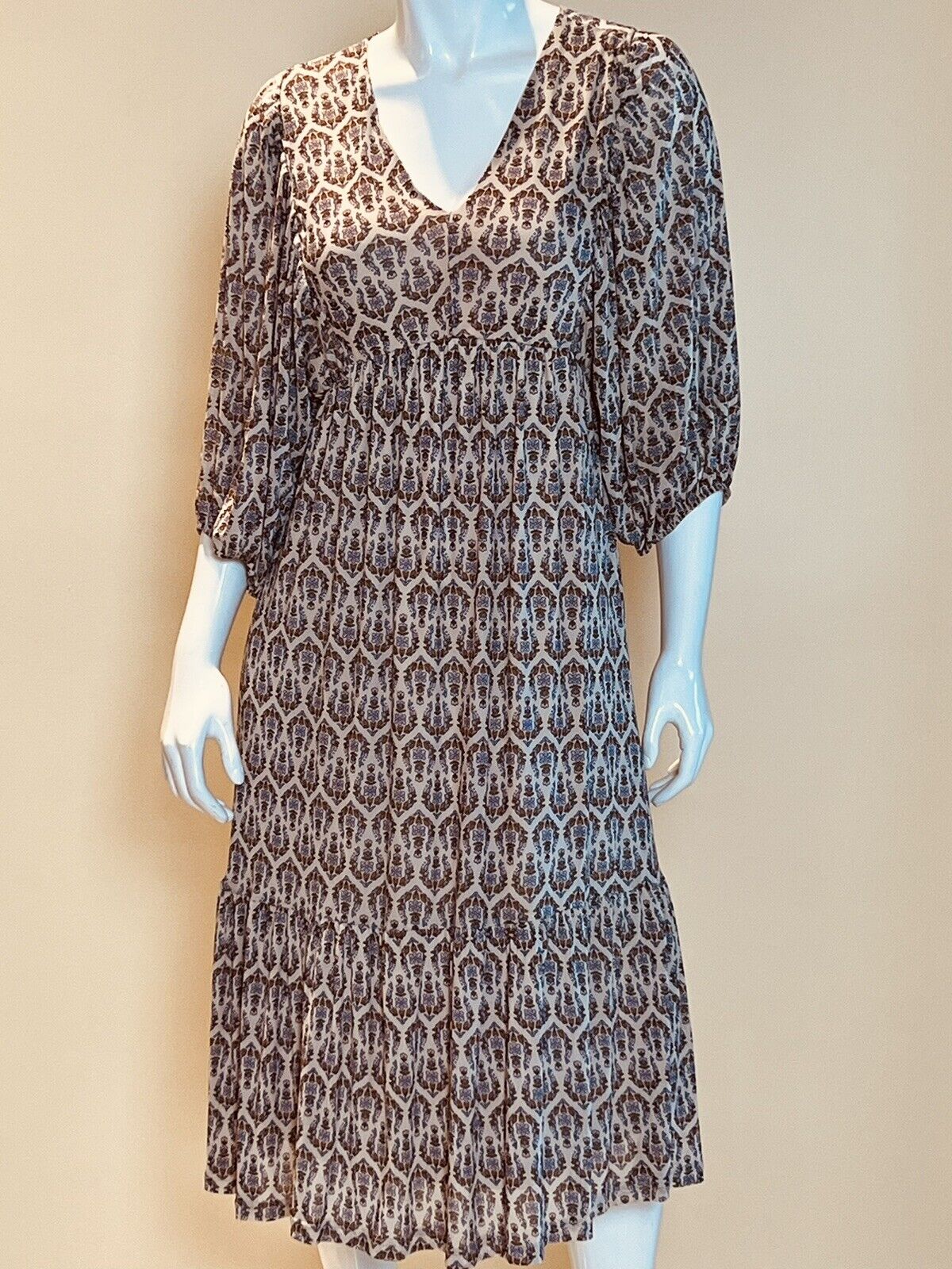 Lucky Brand Floral Midi Brown Dress Size M (8)