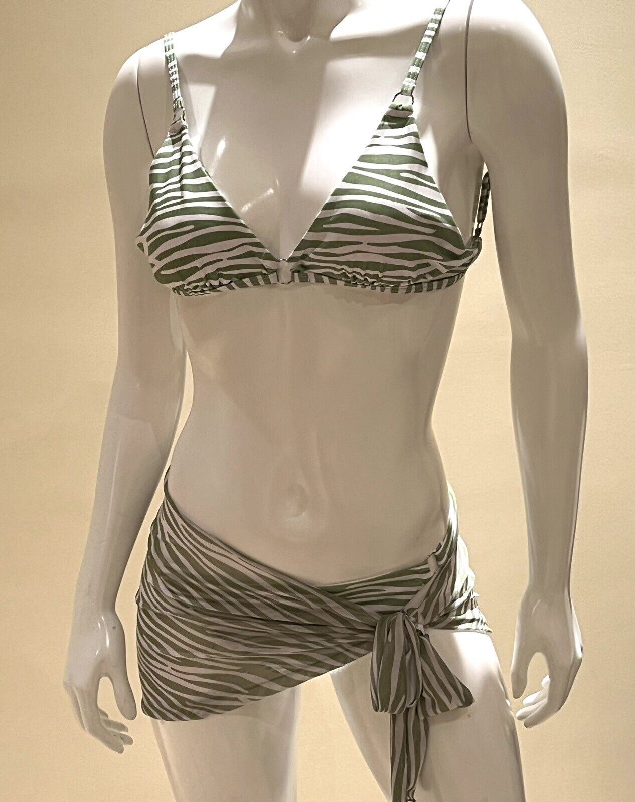 SANCTUARY 3Pc Swimsuit Green Zebra Print Women’s Sz M Bikini