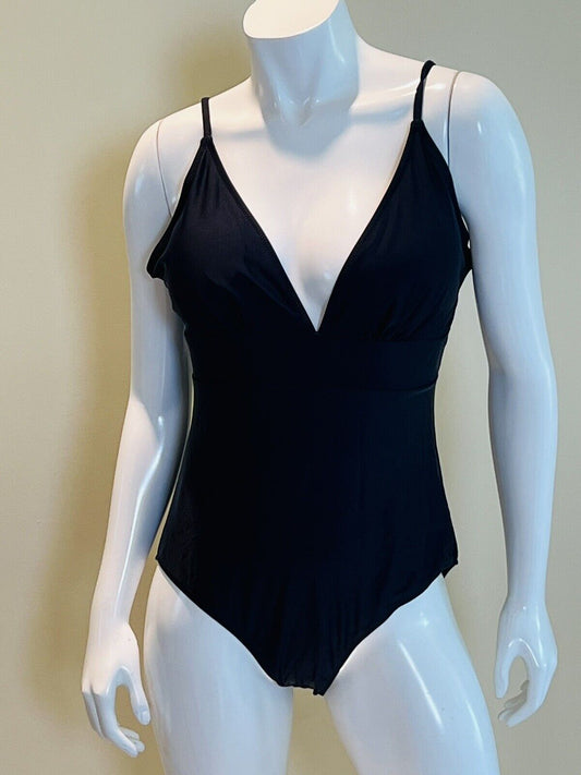 TOURNESOL Women's Size XL Swimsuit One Piece Bathing suit V- Neck Black swimwear