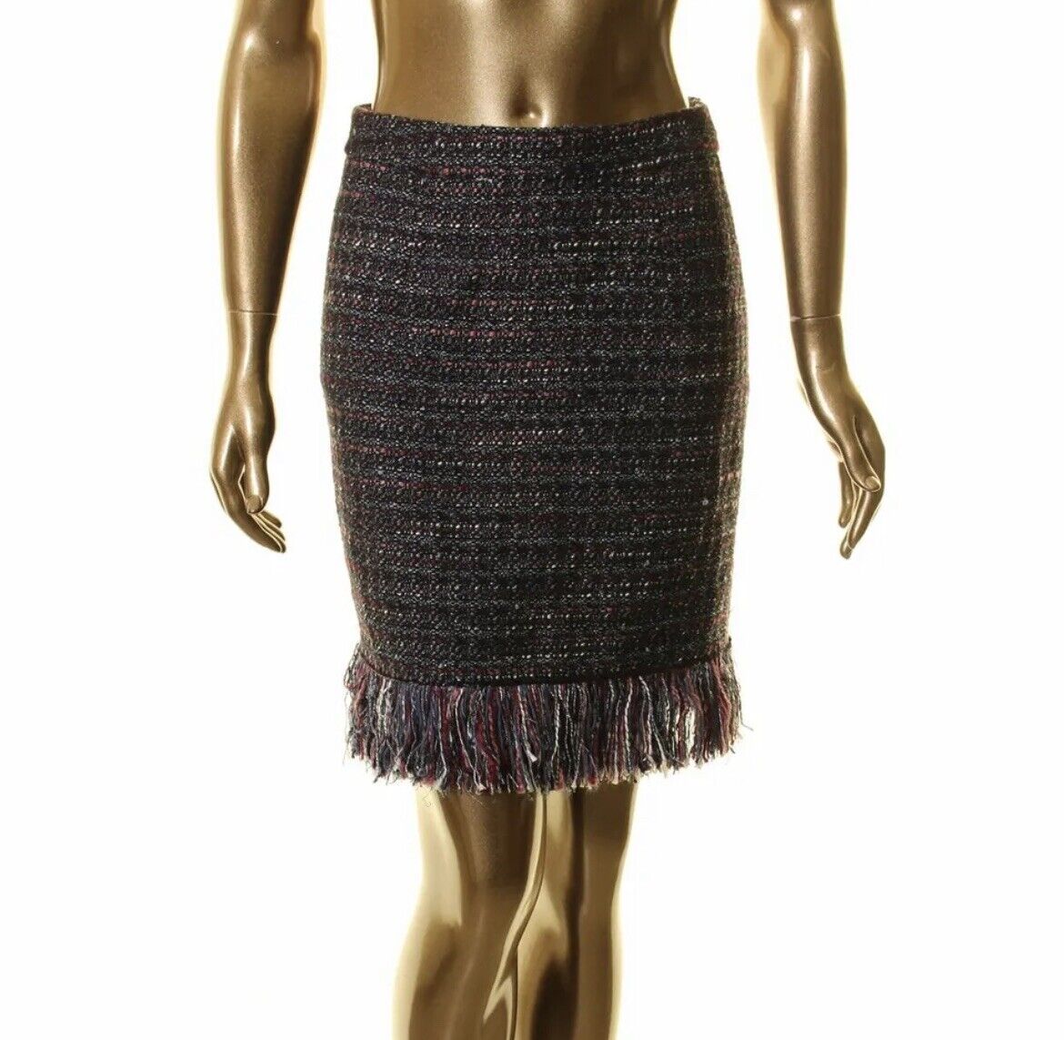 FOR THE REPUBLIC Women's Tweed Wool Blend Fringed-hem Pencil Skirt Sz 12 Multi