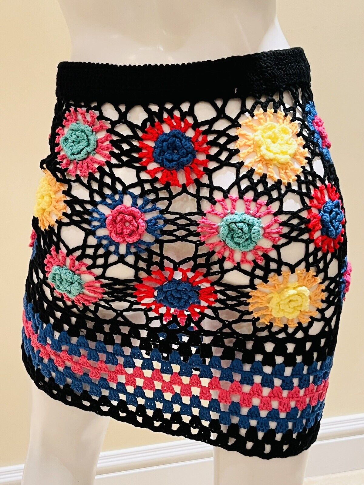 Crochet Mini Skirt Multicolor Sz M/L