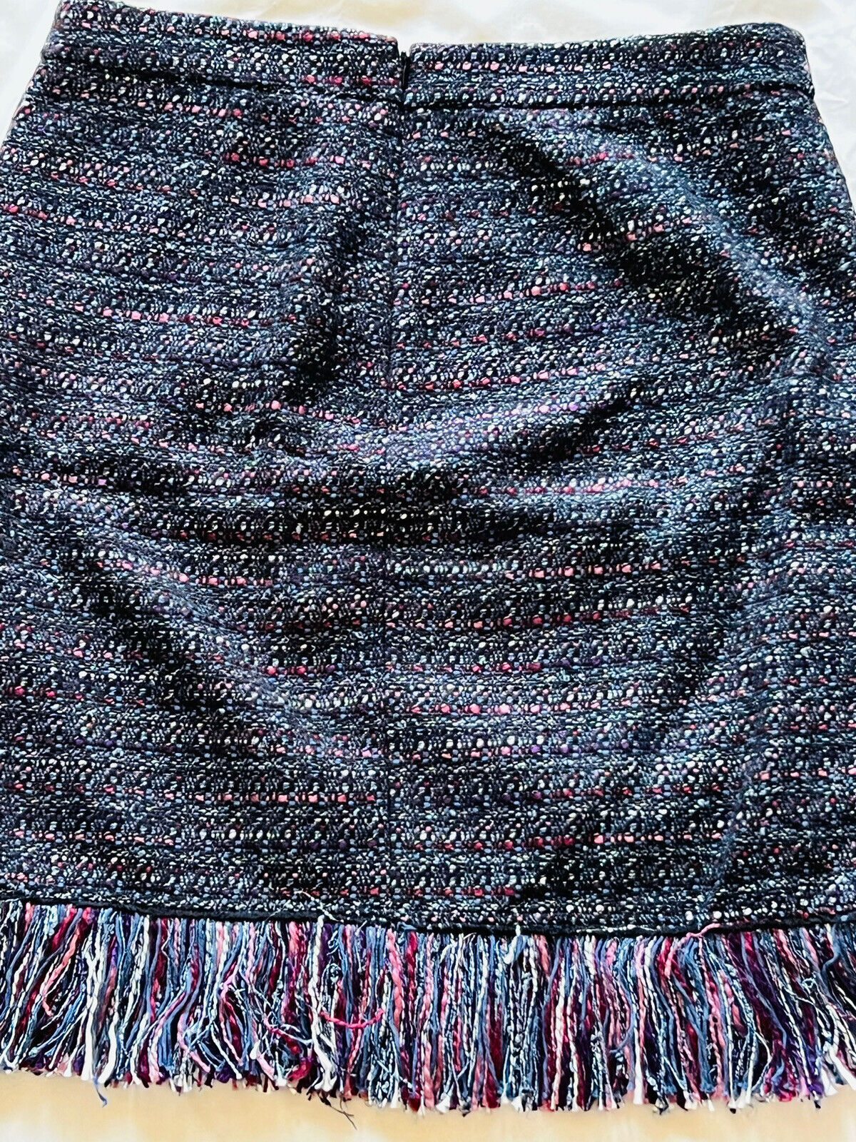 FOR THE REPUBLIC Women's Tweed Wool Blend Fringed-hem Pencil Skirt Sz 12 Multi