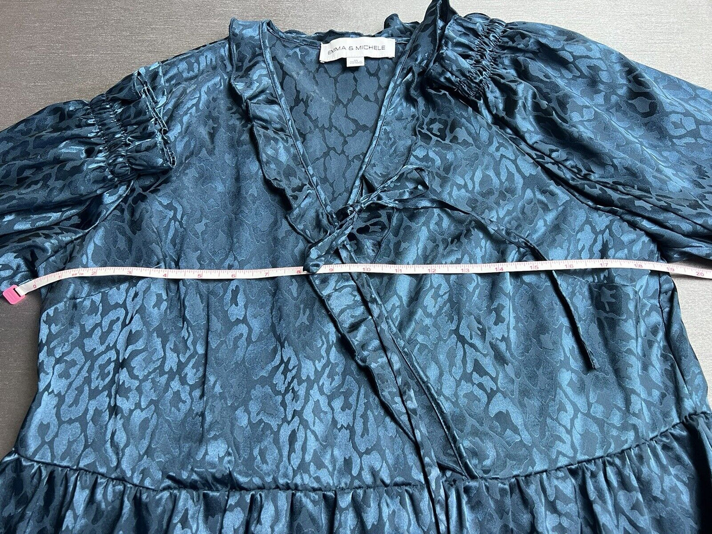 Emma & Michele Size M Women’s Blue Long Sleeve Silk Dress