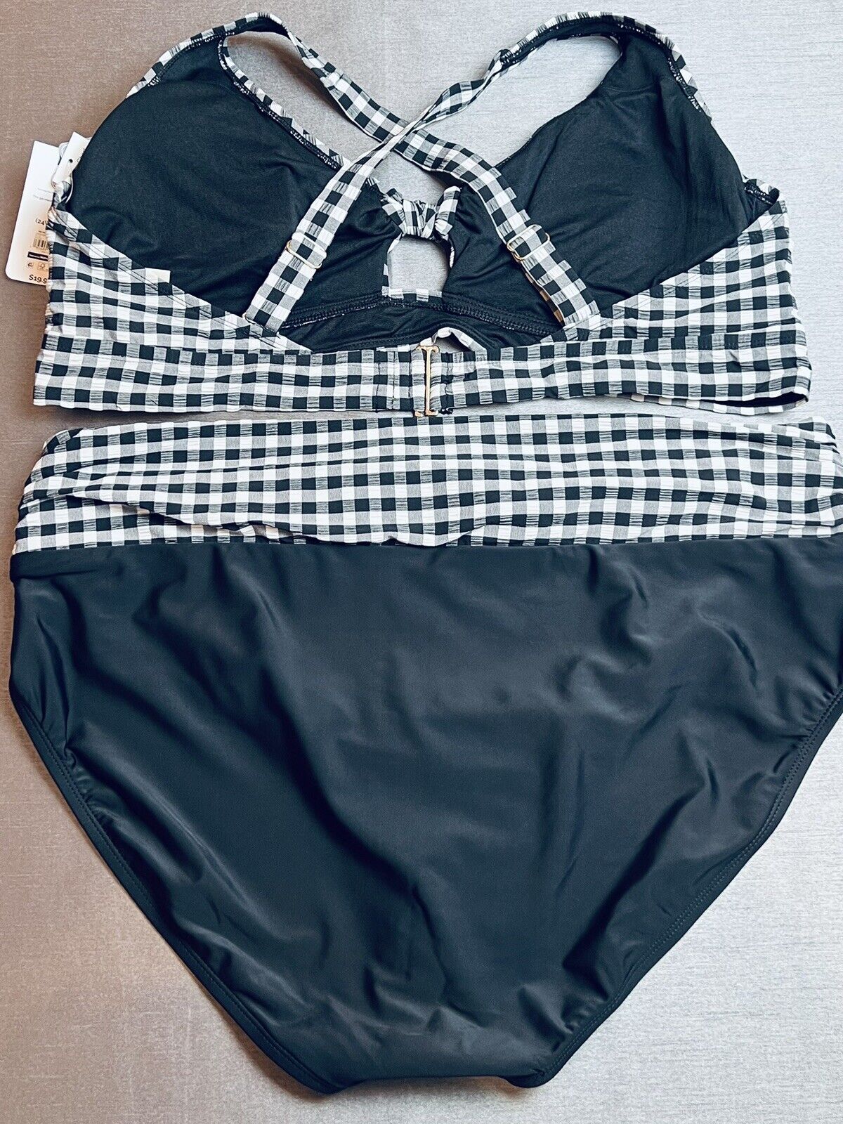 TERRA & SKY 2PC Swimsuit Plus SZ 3X Bikini Plaid Black white