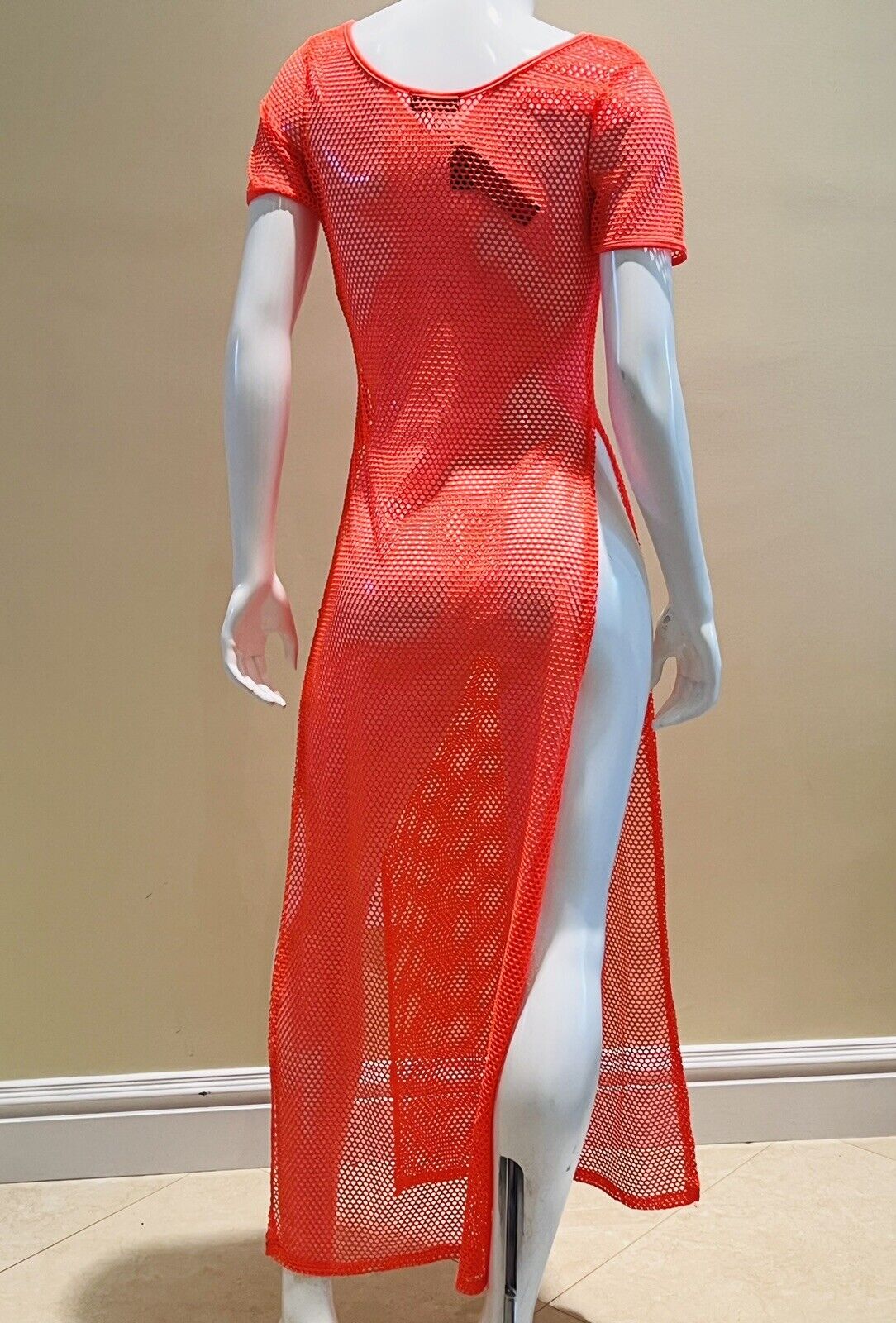 Cotton Candy Women’s Mesh dress fishnet Sz S Neon Orange