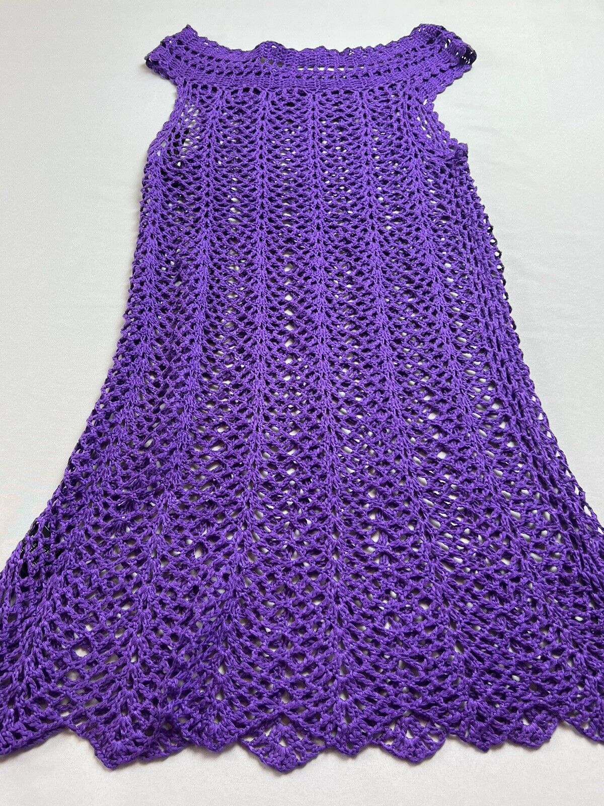 Vertigo Women’s Purple Crochet Top Sz L Sleeveless Knit Blouse