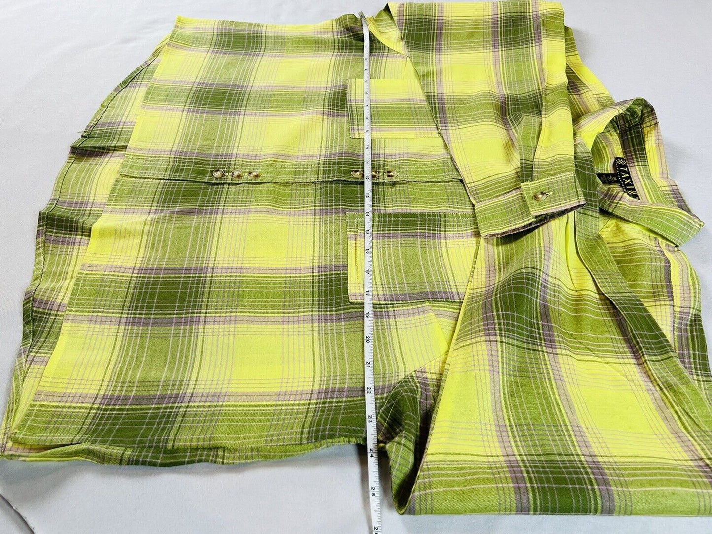 TAXI Women's Sz M Plaid Yellow Long Sleeve Crop Top Shirt