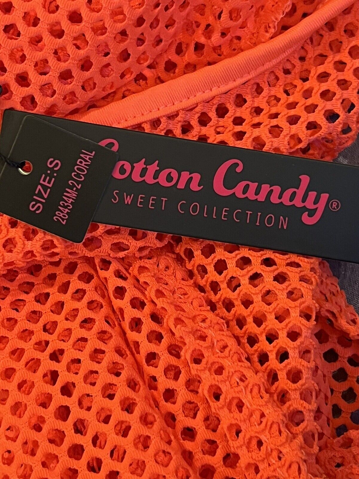 Cotton Candy Women’s Mesh dress fishnet Sz S Neon Orange