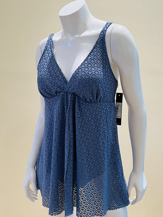 Nicole Miller One Pc Swimsuit Blue net Sz XL swimdress Bathing suit