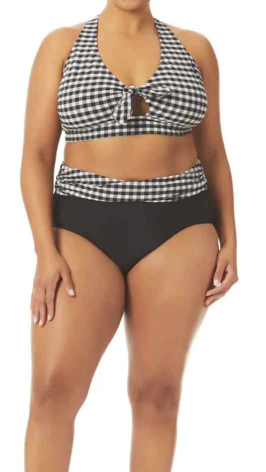 TERRA & SKY 2PC Swimsuit Plus SZ 3X Bikini Plaid Black white