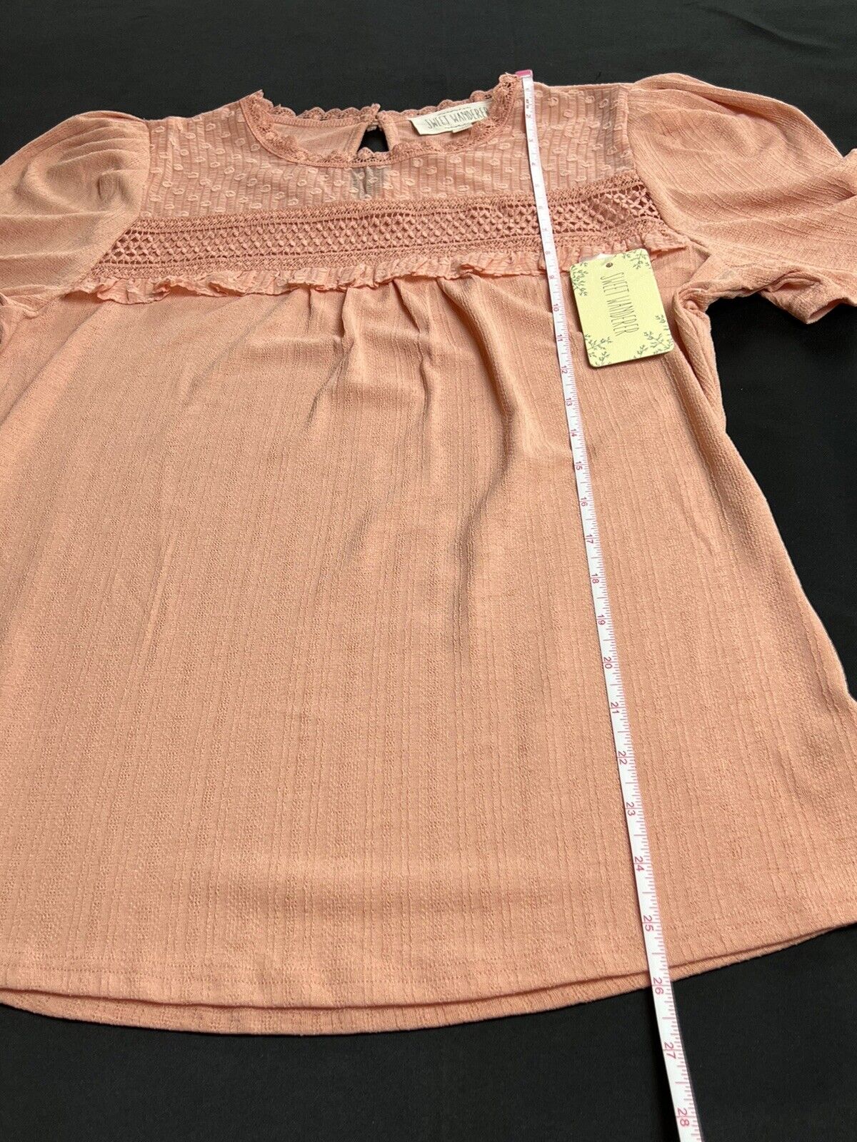 Sweet Wanderer Women's Sz L Short Sleeve Peach Blouse Orange Top