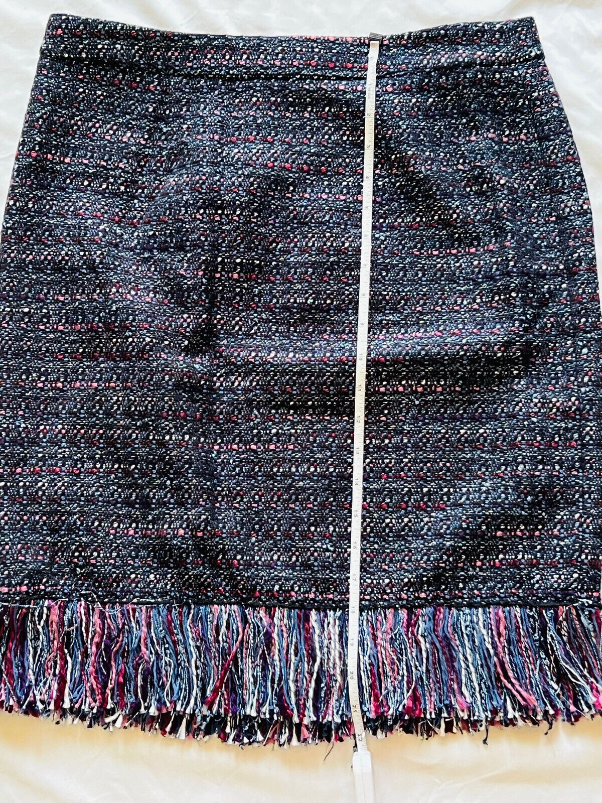 FOR THE REPUBLIC Women's Tweed Wool Blend Fringed-hem Pencil Skirt Sz 12 Multi